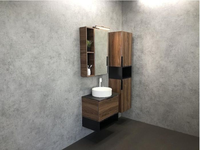 Шкаф пенал Comforty Штутгарт 40 00004151544 подвесной Дуб темно-коричневый Черный матовый