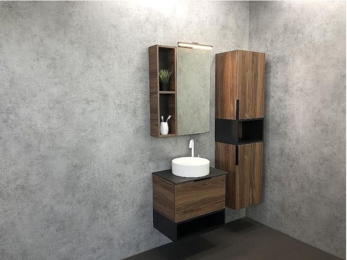 Шкаф пенал Comforty Штутгарт 40 00004151544 подвесной Дуб темно-коричневый Черный матовый