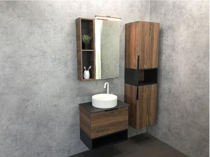 Шкаф пенал Comforty Штутгарт 40 00004151544 подвесной Дуб темно-коричневый Черный матовый