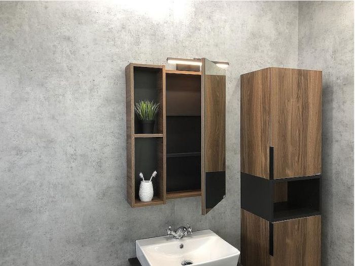 Шкаф пенал Comforty Штутгарт 40 00004151544 подвесной Дуб темно-коричневый Черный матовый