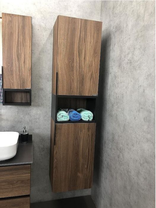 Шкаф пенал Comforty Штутгарт 40 00004151544 подвесной Дуб темно-коричневый Черный матовый