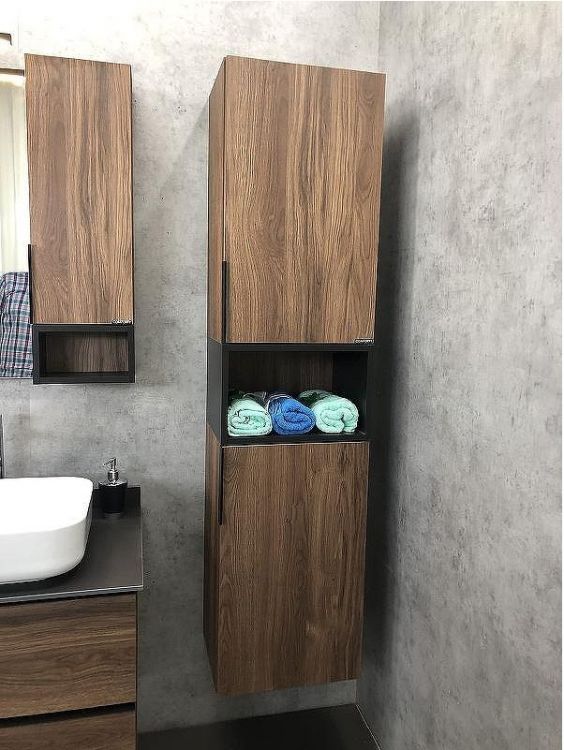 Шкаф пенал Comforty Штутгарт 40 00004151544 подвесной Дуб темно-коричневый Черный матовый