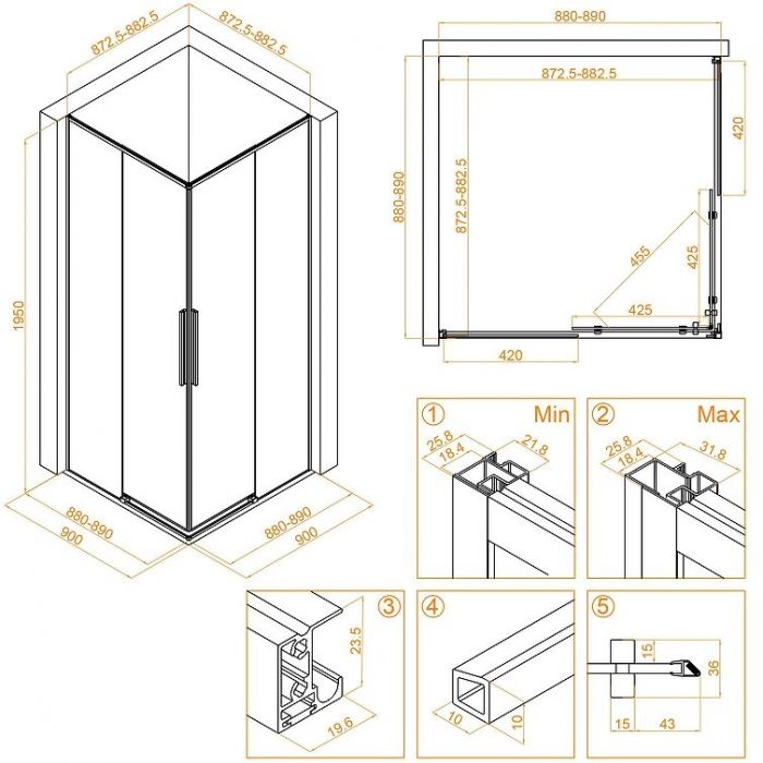 Душевой уголок RGW Stilvoll SV-31G 90х90 32323199-16 профиль Золото стекло прозрачное