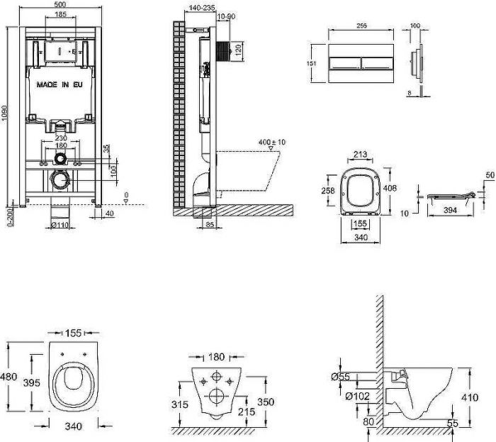 Комплект унитаза с инсталляцией Jacob Delafon Struktura E21747RU-00 с сиденьем Микролифт и Белой клавишей смыва