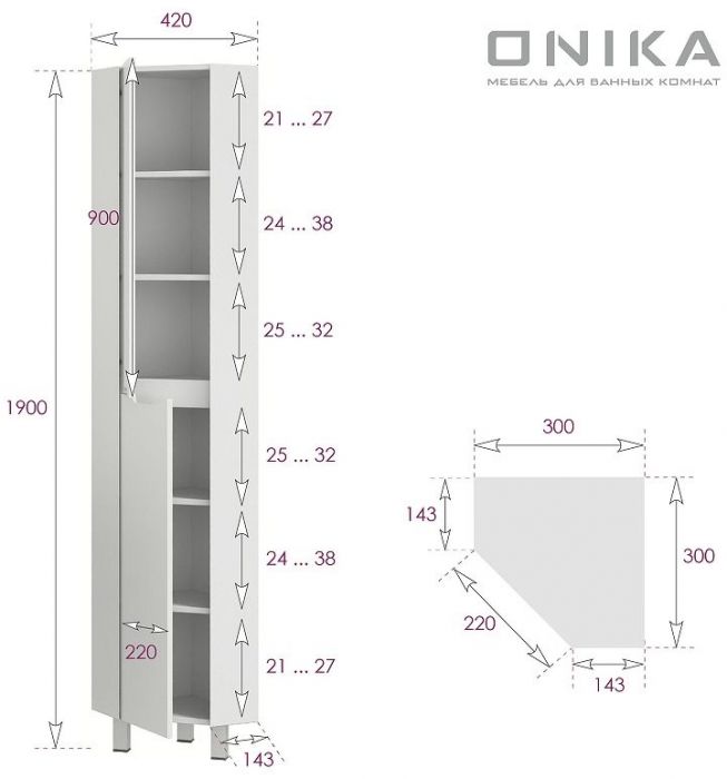 Шкаф пенал Onika Айленд 30 403082 угловой цвет Белый