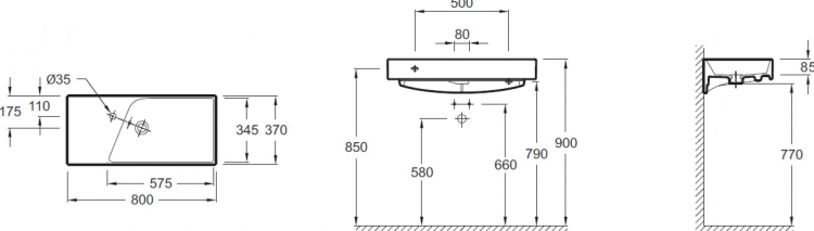 Раковина 80 см Jacob Delafon Rythmik XP112K-Z-00, белый Раковина 80 см Jacob Delafon Rythmik XP112K-Z-00, белый