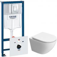 Комплект унитаза BelBagno Uno-Tor BB5177CH-TOR/SC с инсталляцией Grohe Rapid SL 38775001 с сиденьем Микролифт и клавишей смыва Хром