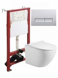 Комплект унитаза с инсталляцией Agger ATI09150+APB200 цвет Белый с сиденьем Микролифт и клавишей смыва цвет Хром