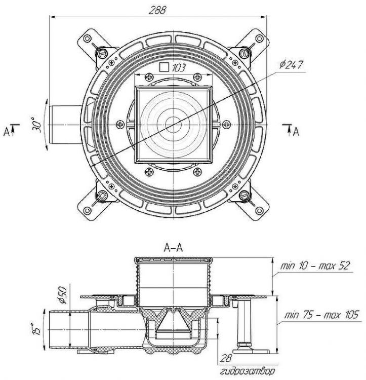 Душевой трап Bronze de Luxe Цветок 21975-5602 с решеткой Бронза